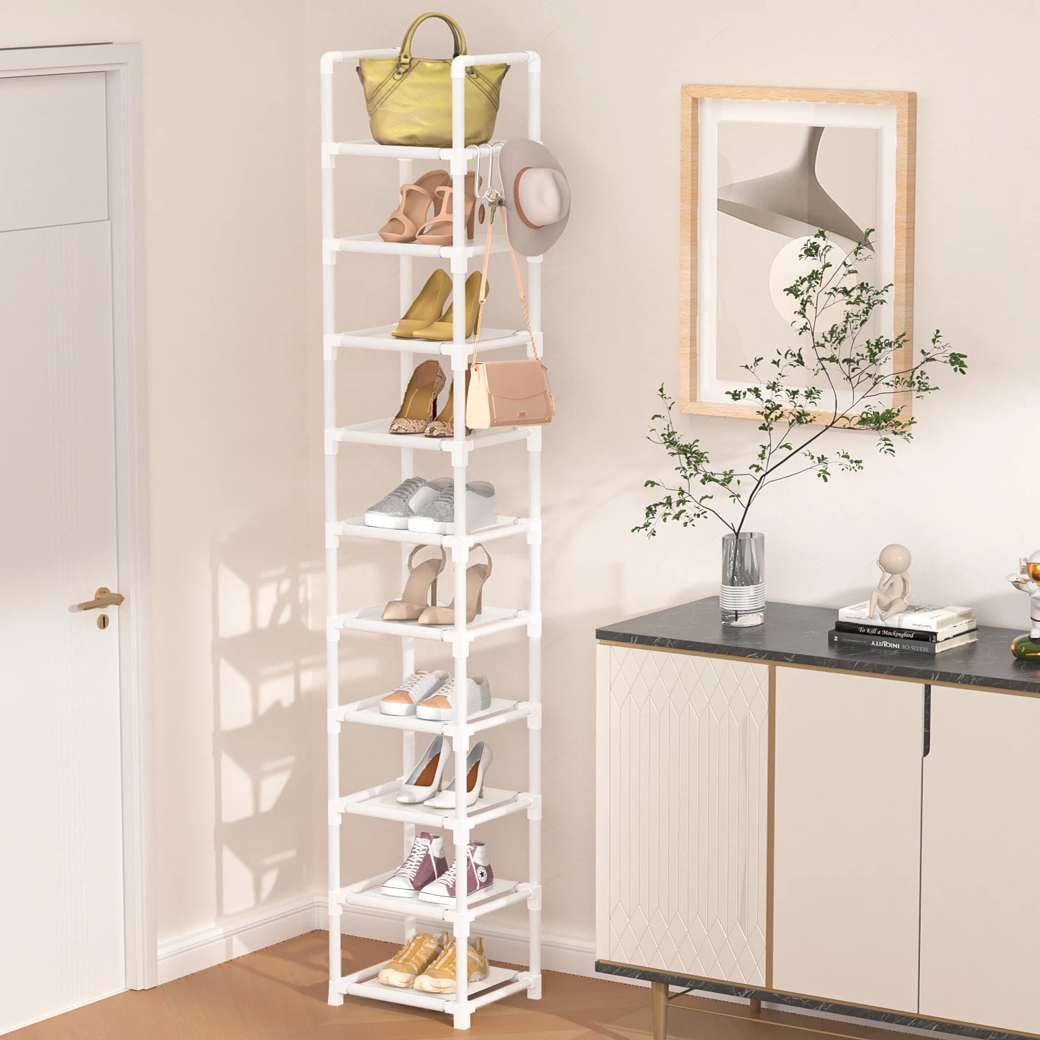 10-Tier Shoe Rack Durable Metal Corner Organizer for Shoes Storage (Black)