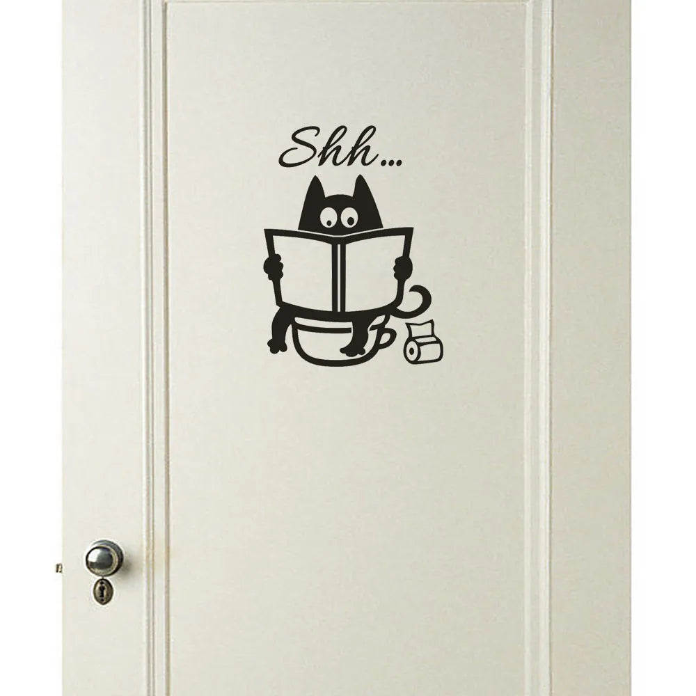 Cute Cat Shh Toilet Stickers Funny Bathroom Decor