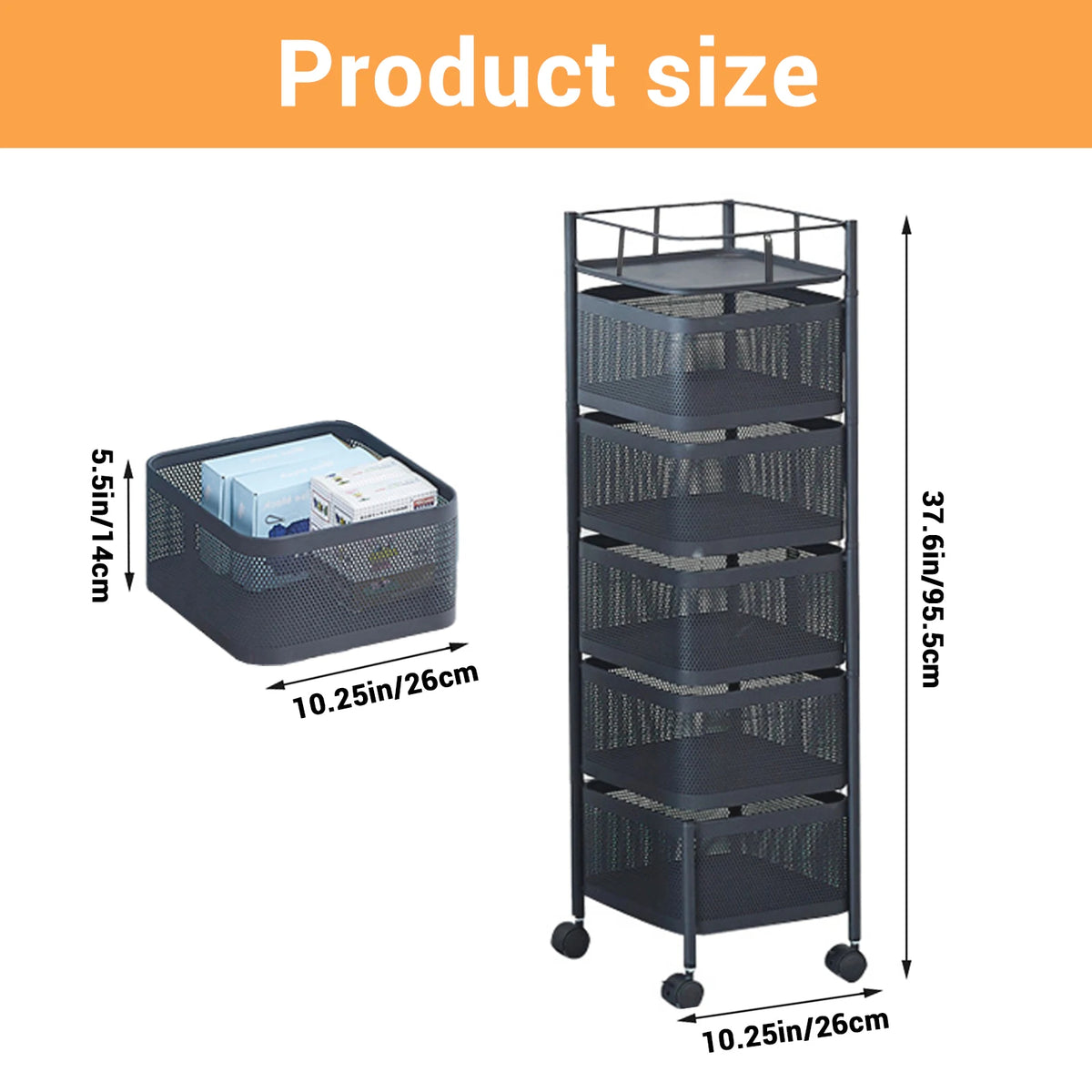 Rotating 5-Layer Iron Storage Trolley for Kitchen Living Room