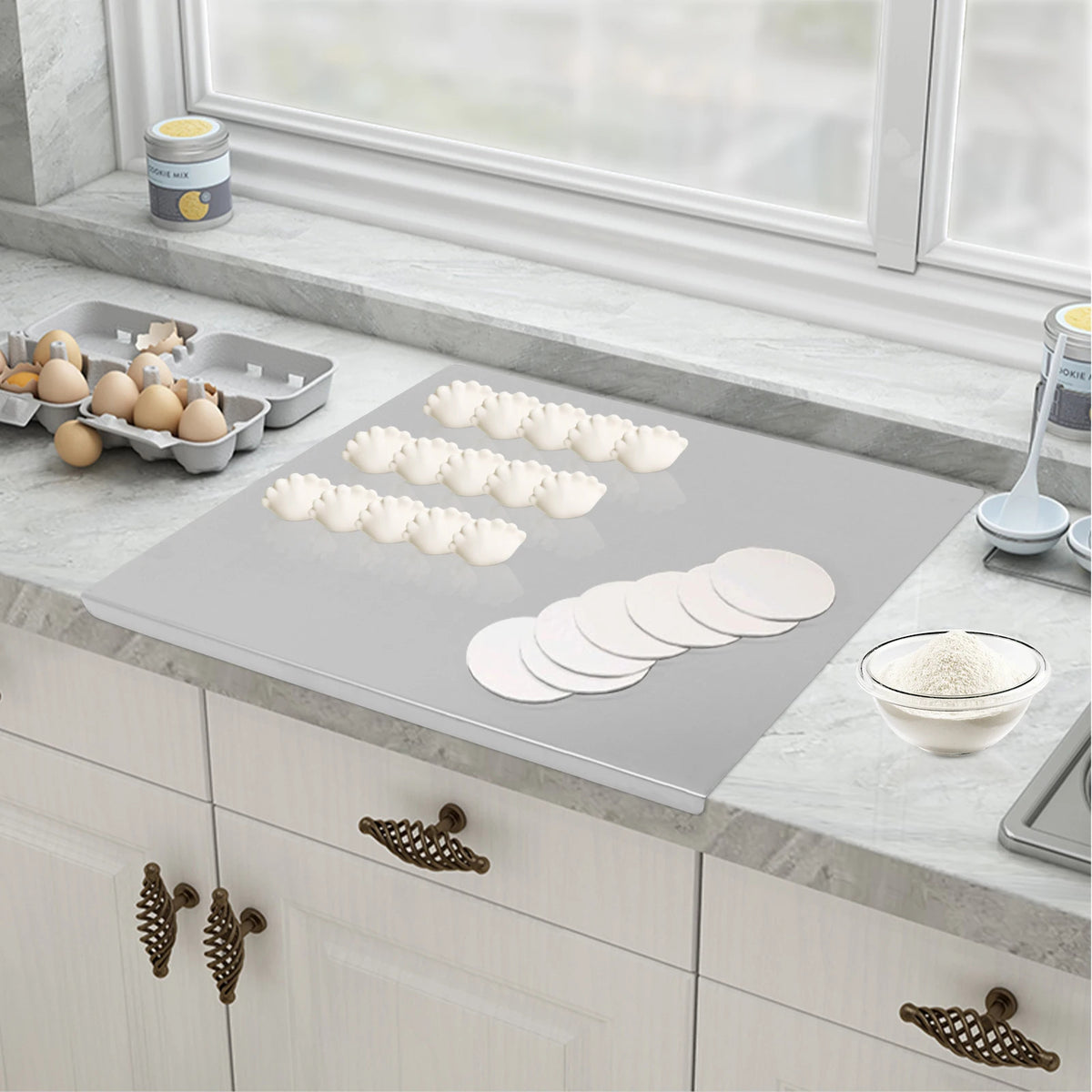 Stainless Steel Cutting Board with L-Shaped Folded Edge – Large Kitchen Chopping Board for Vegetables, Dough Kneading &amp; Countertop Protection