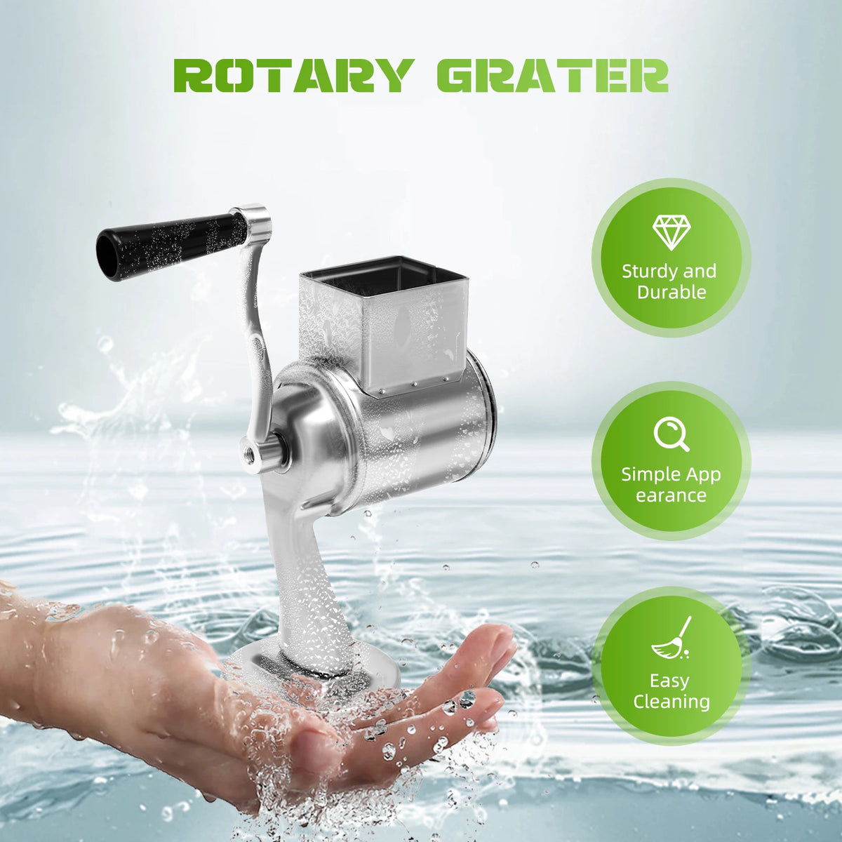 Rotary Grater with 5 Blades Stainless Steel – Manual Drum Grinder Vegetable Slicer