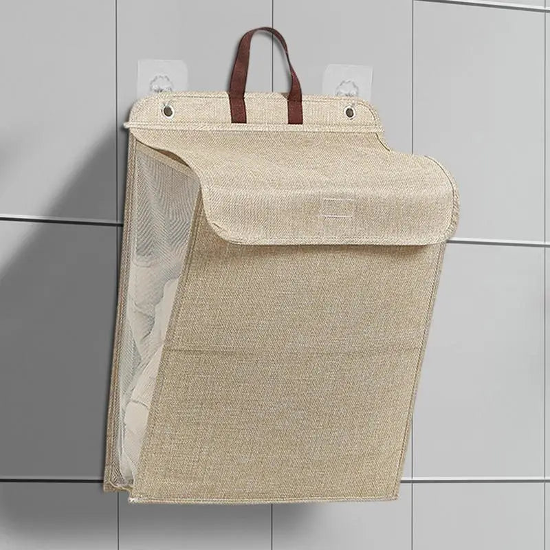 Foldable Wall-Mounted Laundry Basket with Breathable Fabric (Cream)