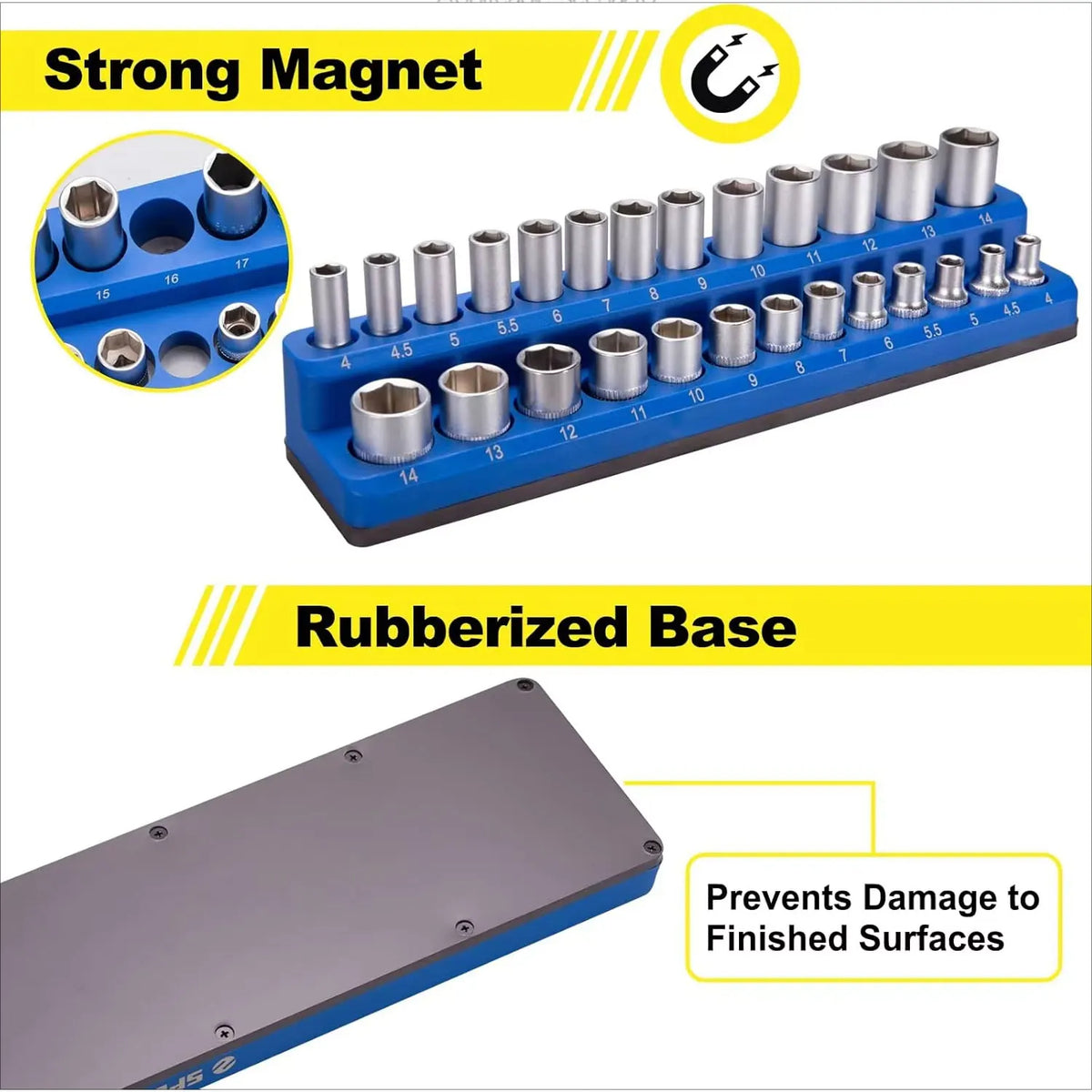 Magnetic Socket Organizer 6-Piece Set Standard and Deep Size Sockets