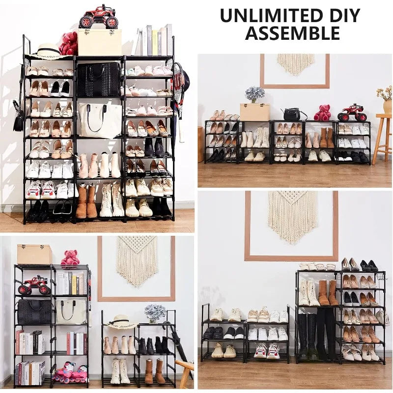 Tall Shoe Storage Shelf 9-Tier Metal Shoe Rack (Black)