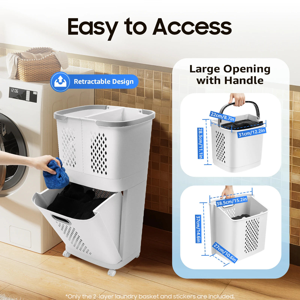 Movable Rolling Laundry Hamper 2-Tier with Wheels