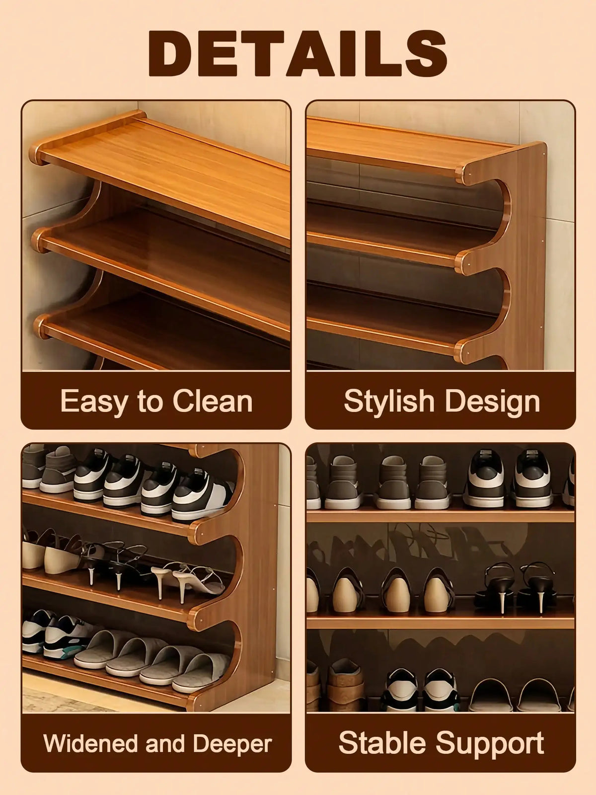 6-Tier Bamboo Shoe Rack – Space-Saving Freestanding Shoe Organizer Shelf with Elegant Arc Design for Closet, Entryway &amp; Home Storage