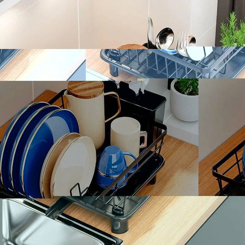 Dish Drainer Rack with Cutlery Cup Holders (White)