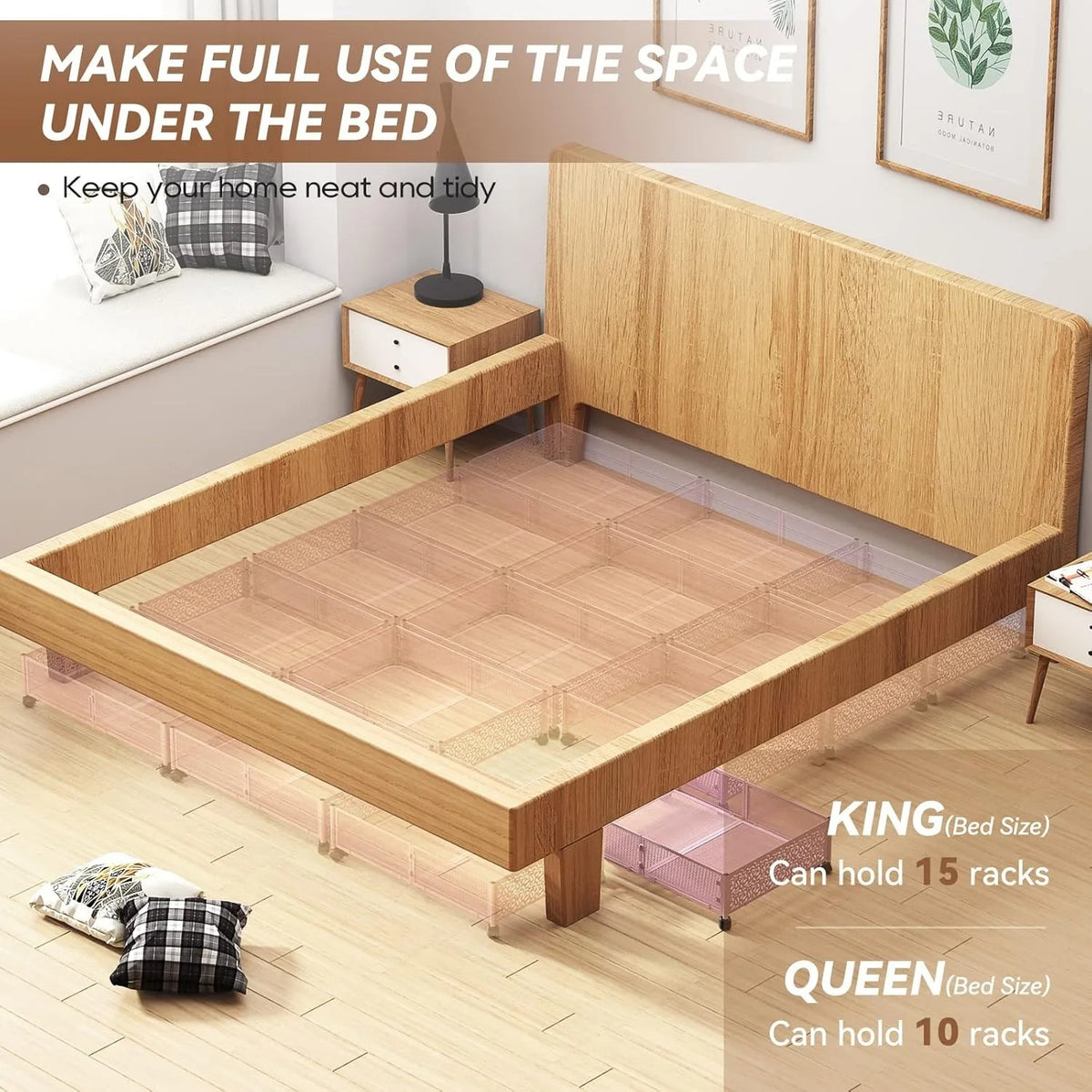 Rolling Under Bed Storage Organizer 2-Pack (Pink)