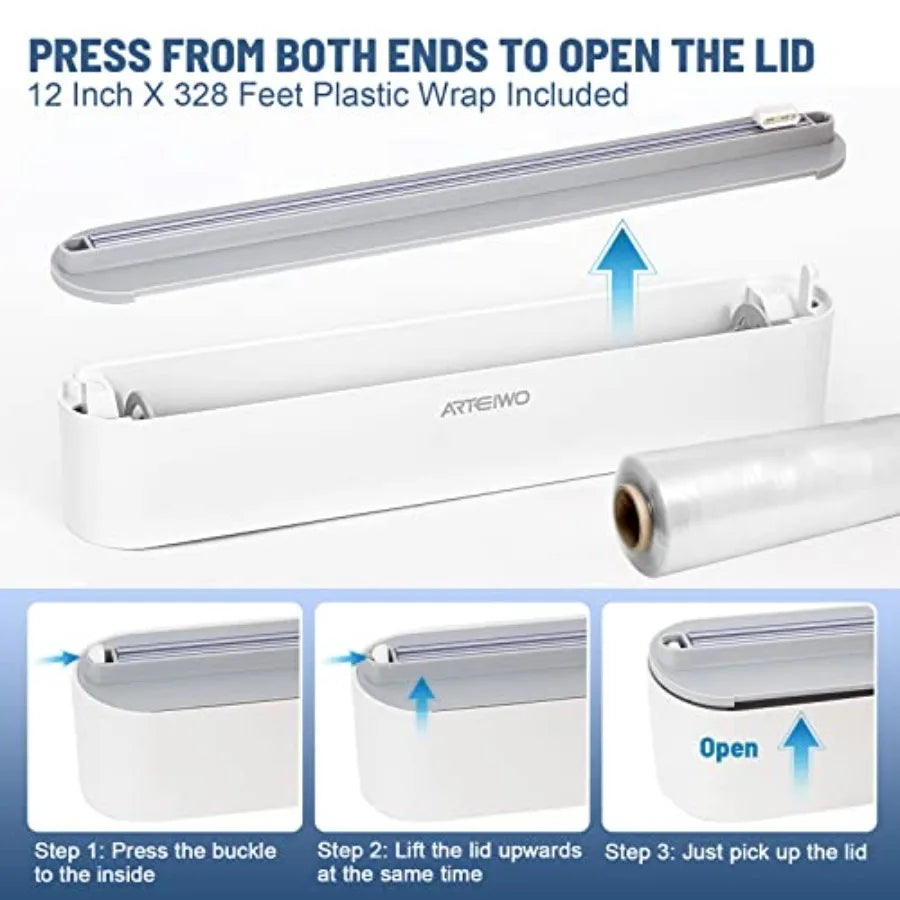 Magnetic Refillable Plastic Wrap Dispenser with Cutter