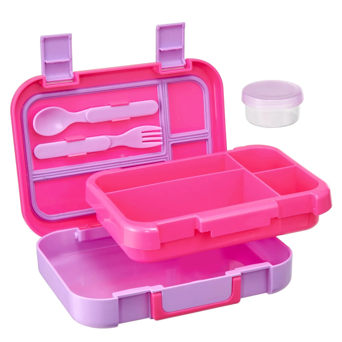 4-Compartment Lunch Container Set with Fork Spoon and Dressing Cup for Adults Kids