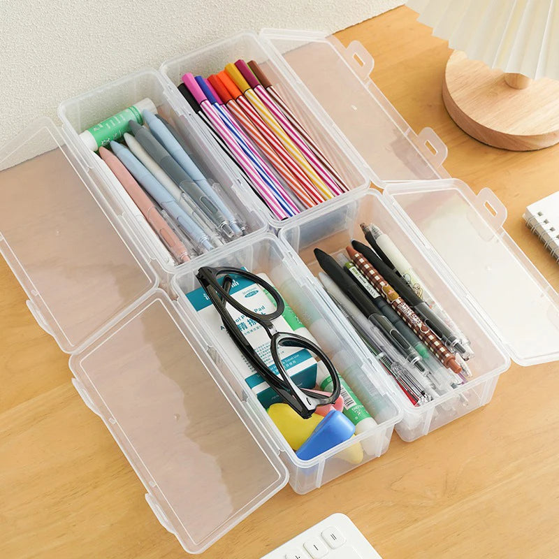 Clear Plastic Pencil Case 2-Pack Portable Stationery Box for School Supplies
