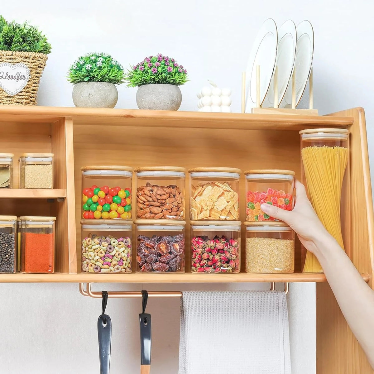 Set of 9 Glass Storage Containers for Tea Spices