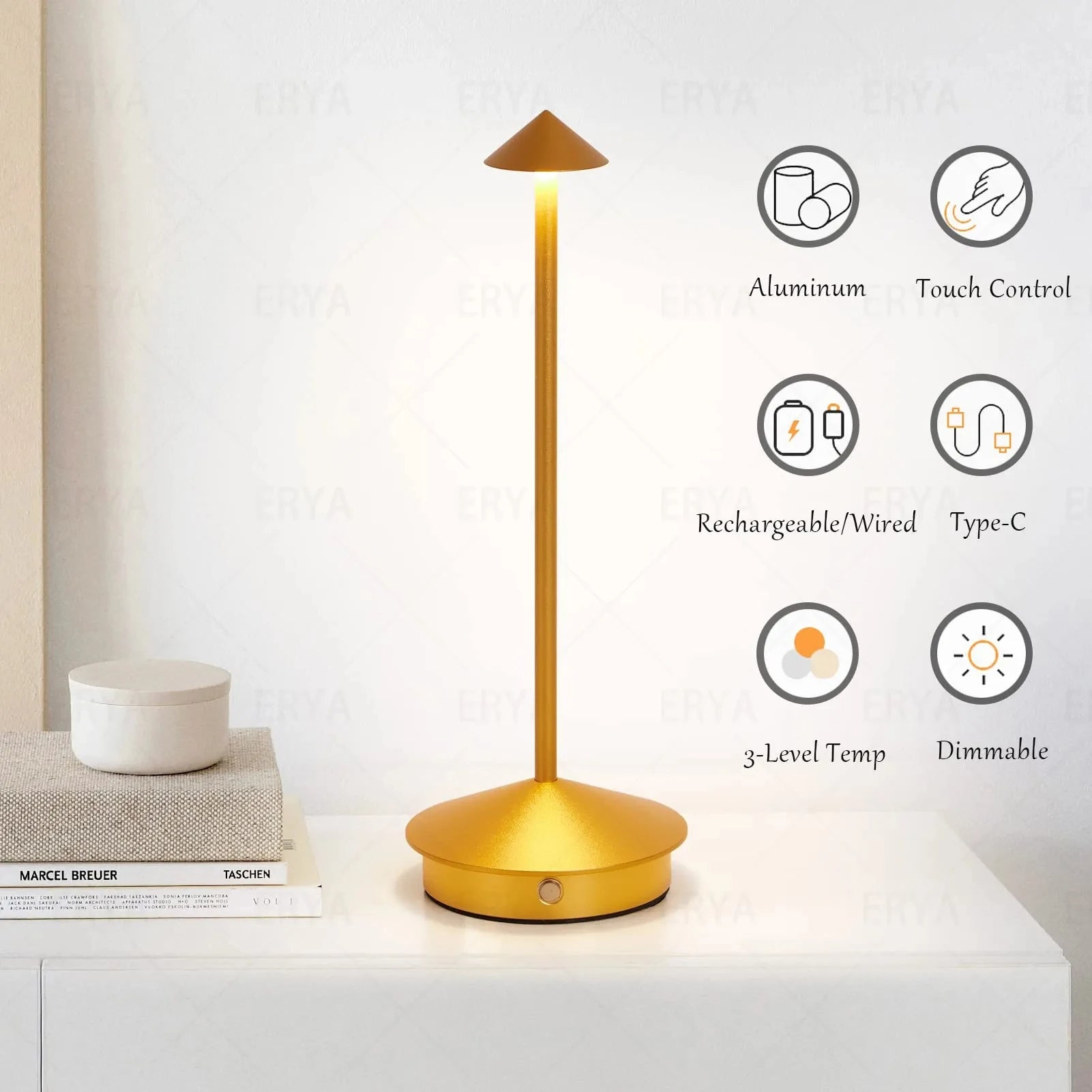 Rechargeable Table Lamp Type-C LED Decorative Lamp (Gold)