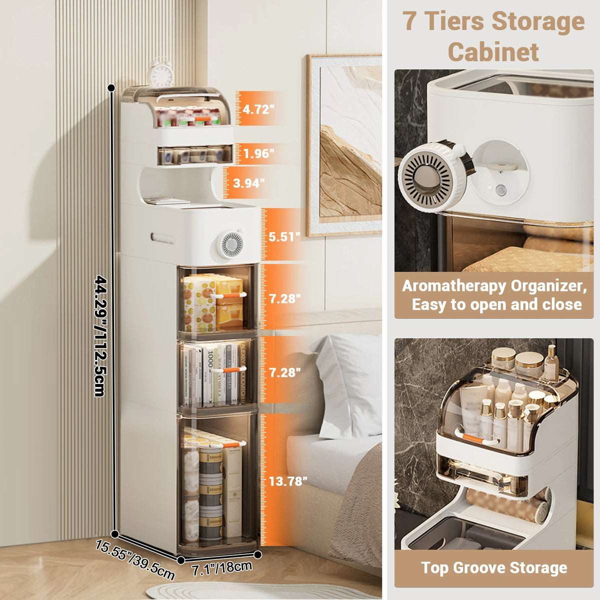 Multifunctional Slim Storage Tower for Bathroom Kitchen (White)