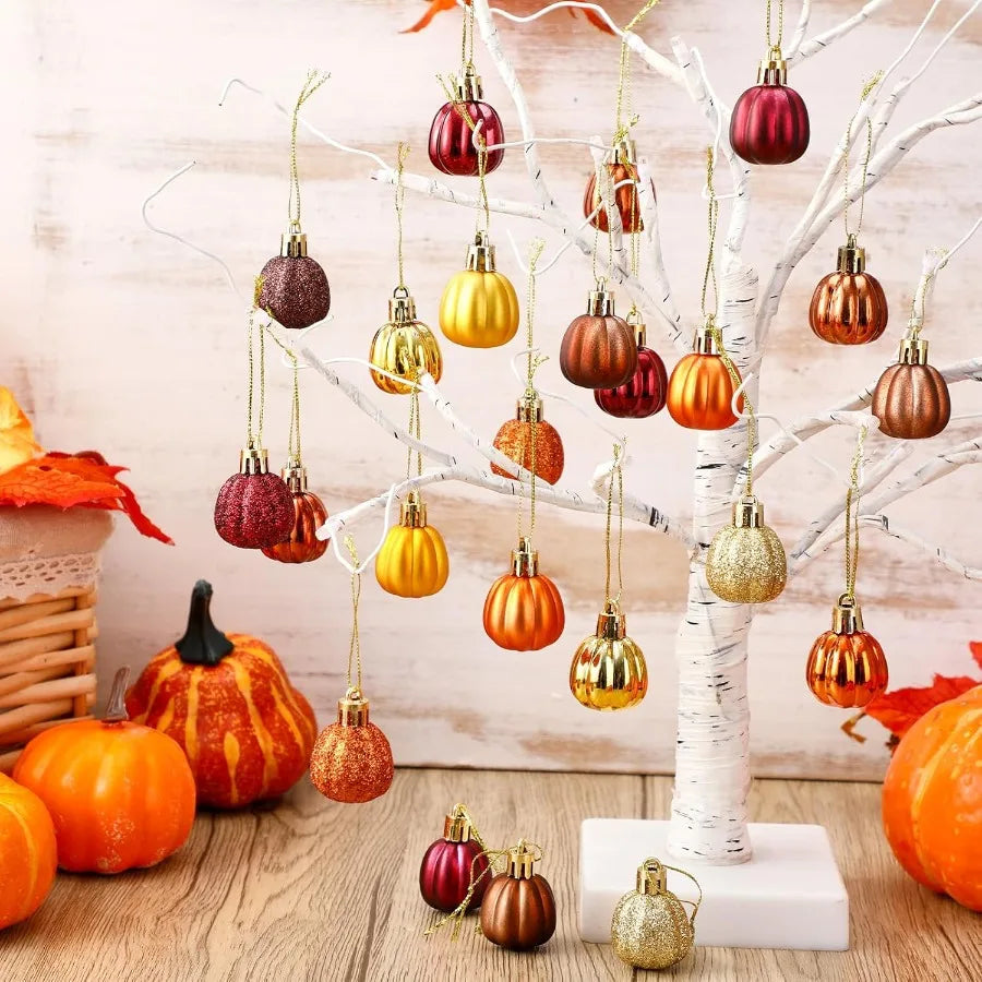 36 Count Small Pumpkin Hanging Ornaments – Rustic Fall Harvest Ball Decorations