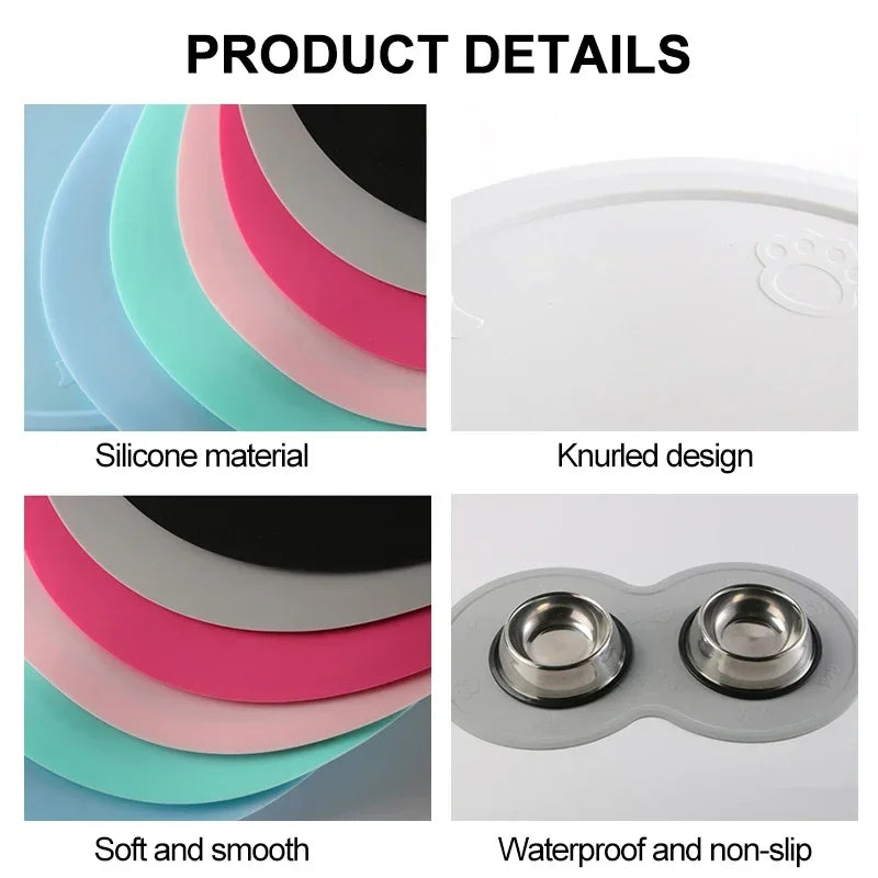 Pet Feeding Mat Silicone Cloud Design for Pet Bowl Placemat (Gray)