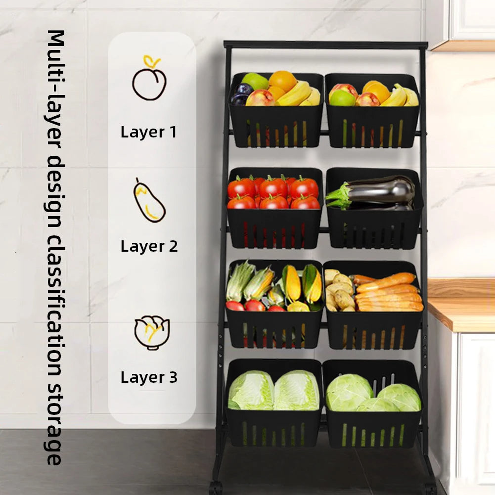 4-Tier Fruit Vegetable Storage Basket with Wheels