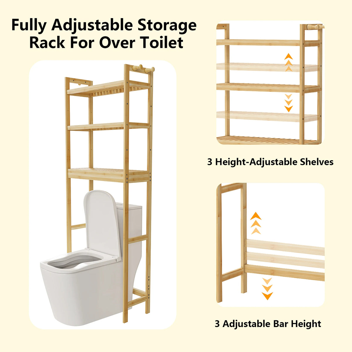 Bamboo Bathroom Finishing Rack 3-Layer Adjustable Shelf (Deep Khaki)