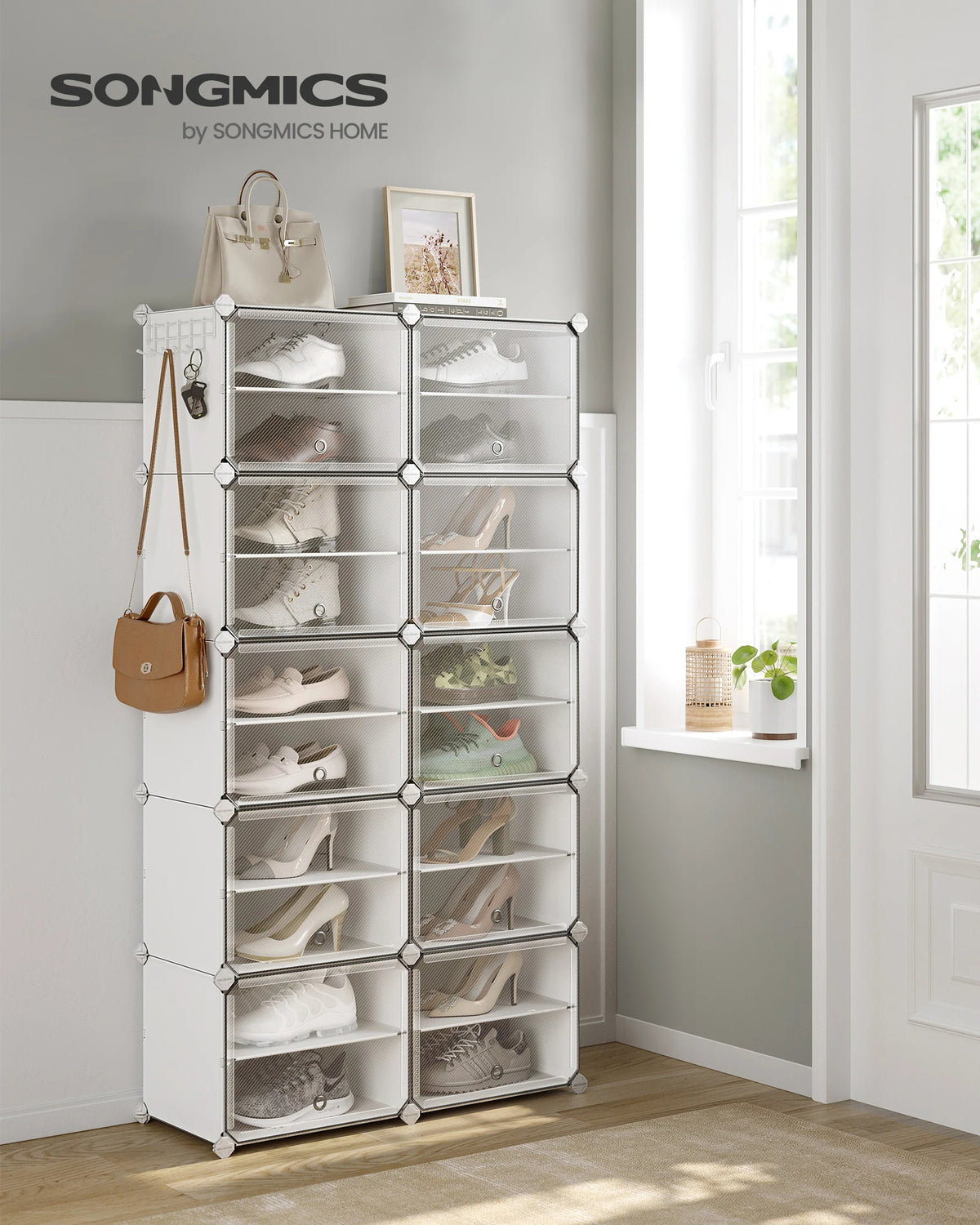 Interlocking Shoe Cabinet with Doors 40-Pair Organizer (White)