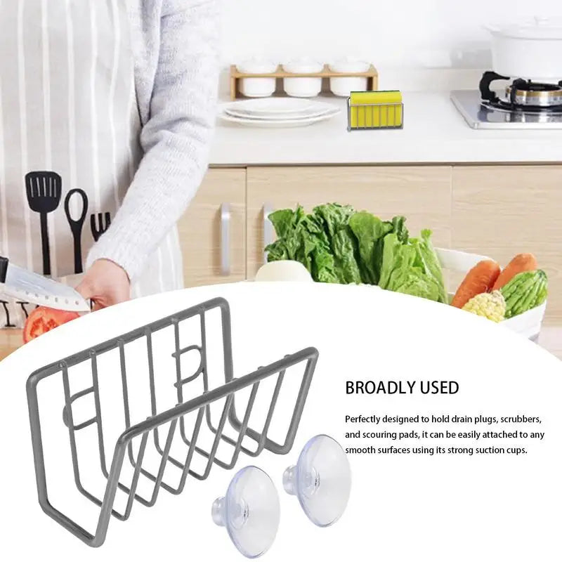 Kitchen Sink Drain Organizer Punch-Free Sponge Drying Rack (Classic Black)