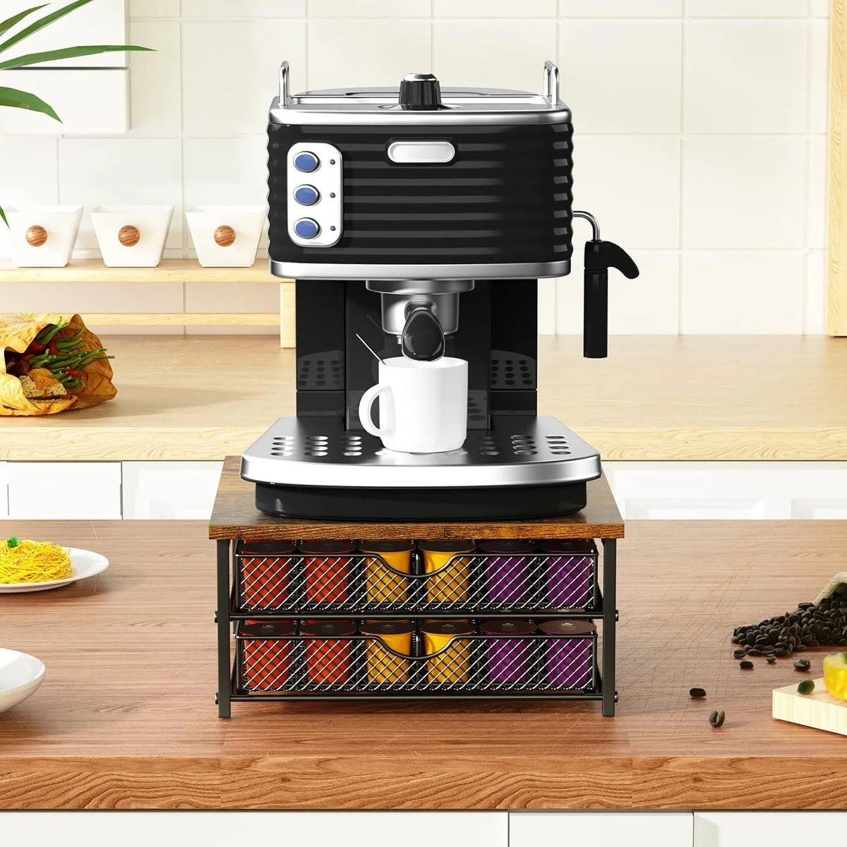 2-Tier Coffee Pod Drawer Organizer (Brown)