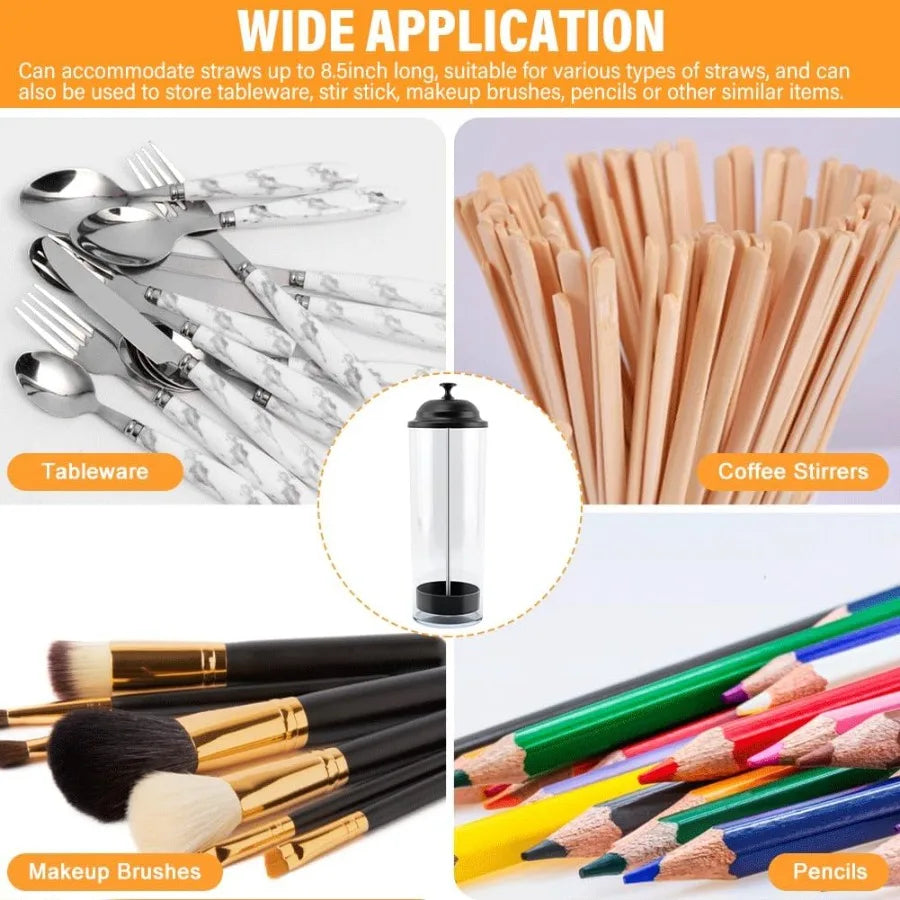 Covered Drinking Straw Organizer Container with Lid for Kitchen