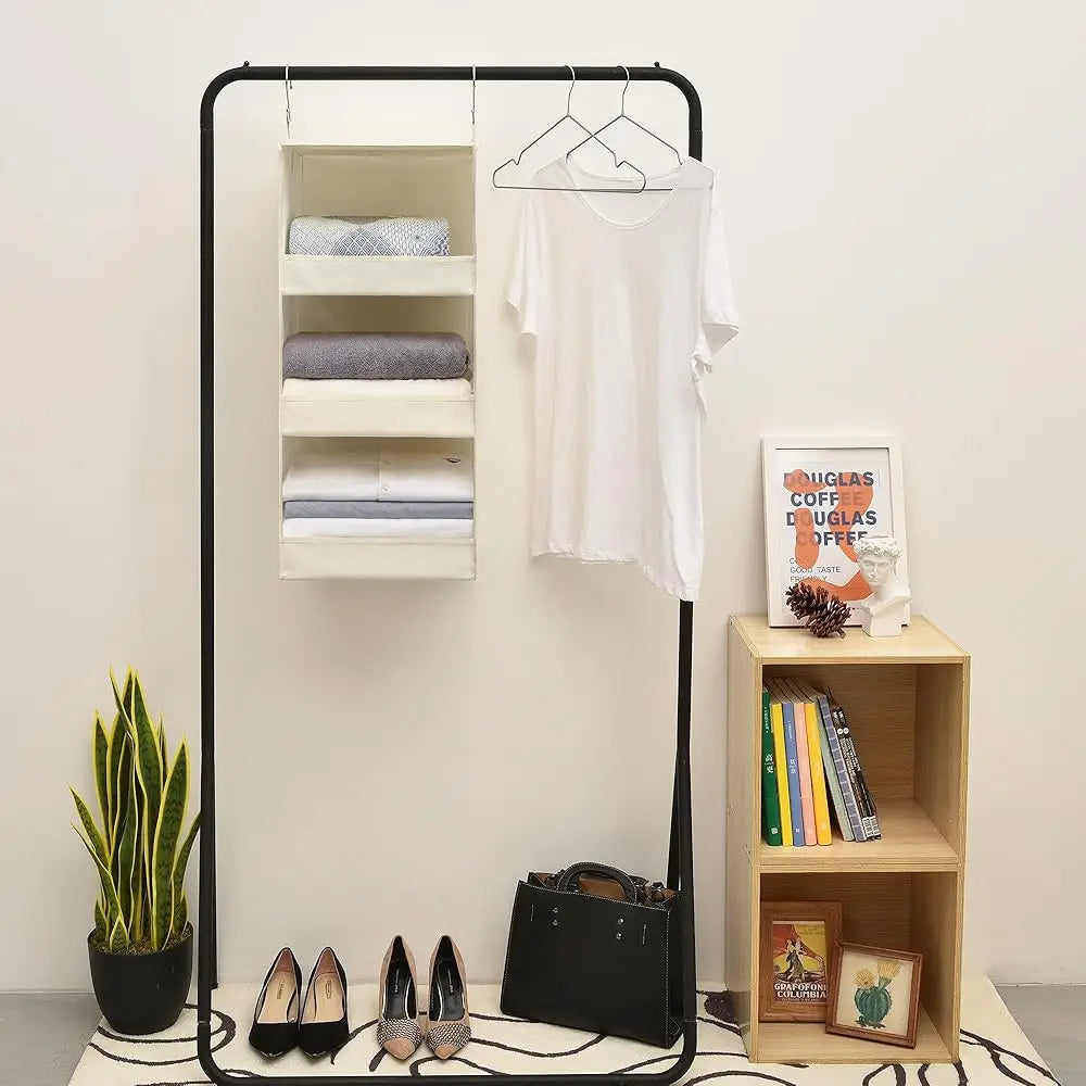 Foldable 3-Shelf Hanging Organizer Wardrobe Space Saving Storage