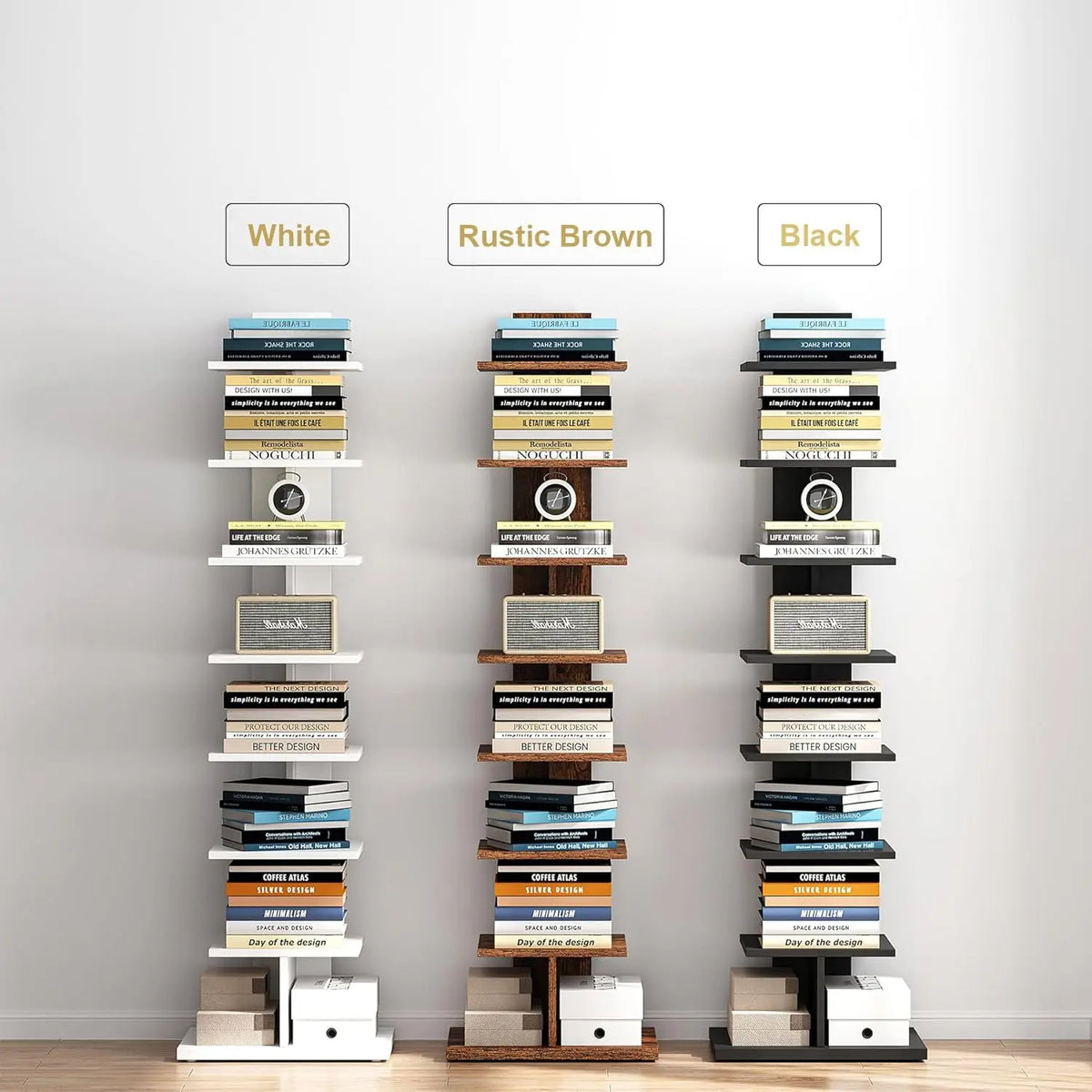 9-Tier Tree Bookshelf with Drawer Modern Book Storage (Black)