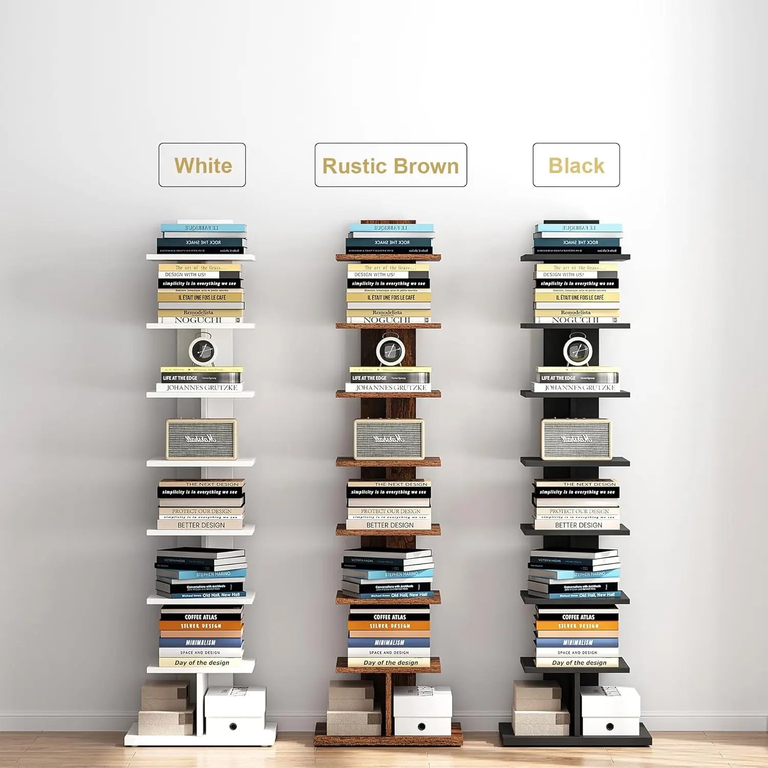 9-Tier Tree Bookshelf with Drawer Modern Book Storage (Black)