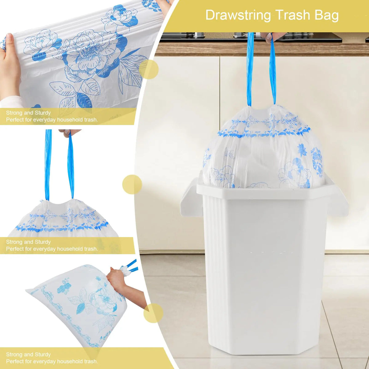 Non-Tear Drawstring Garbage Bag 4 Gallon Thickened Hand-held Disposable Plastic Bag