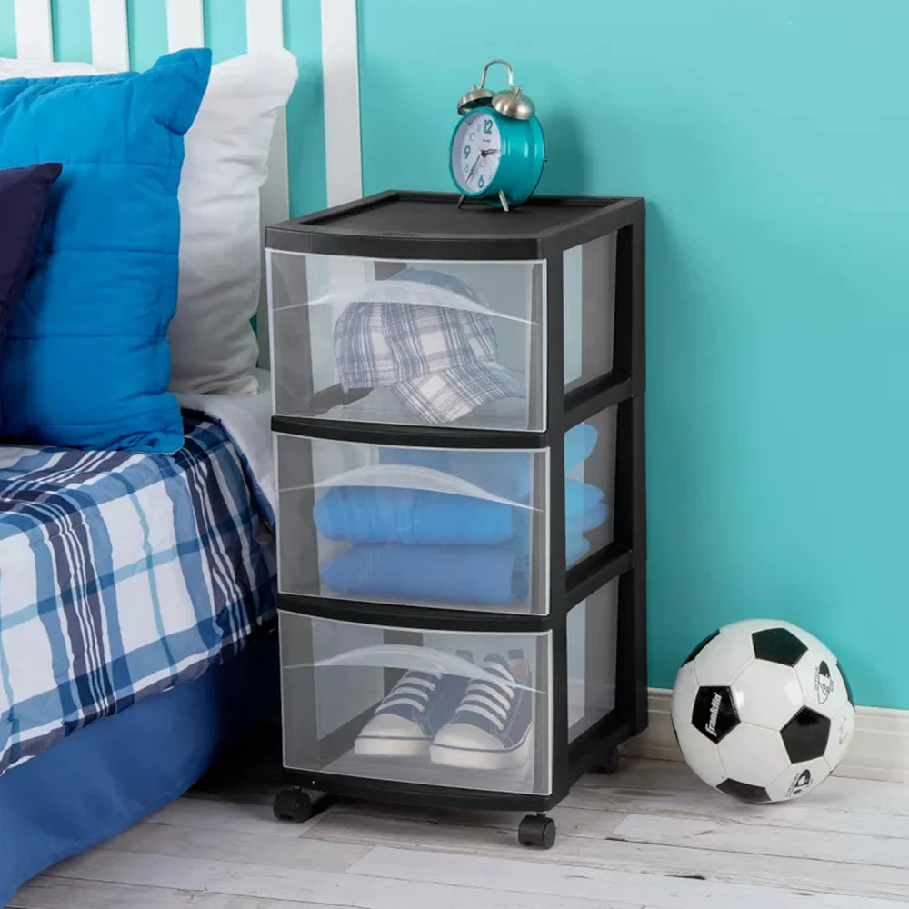 Portable 3-Drawer Storage Organizer Rolling Craft Office Cart (Black Frame)