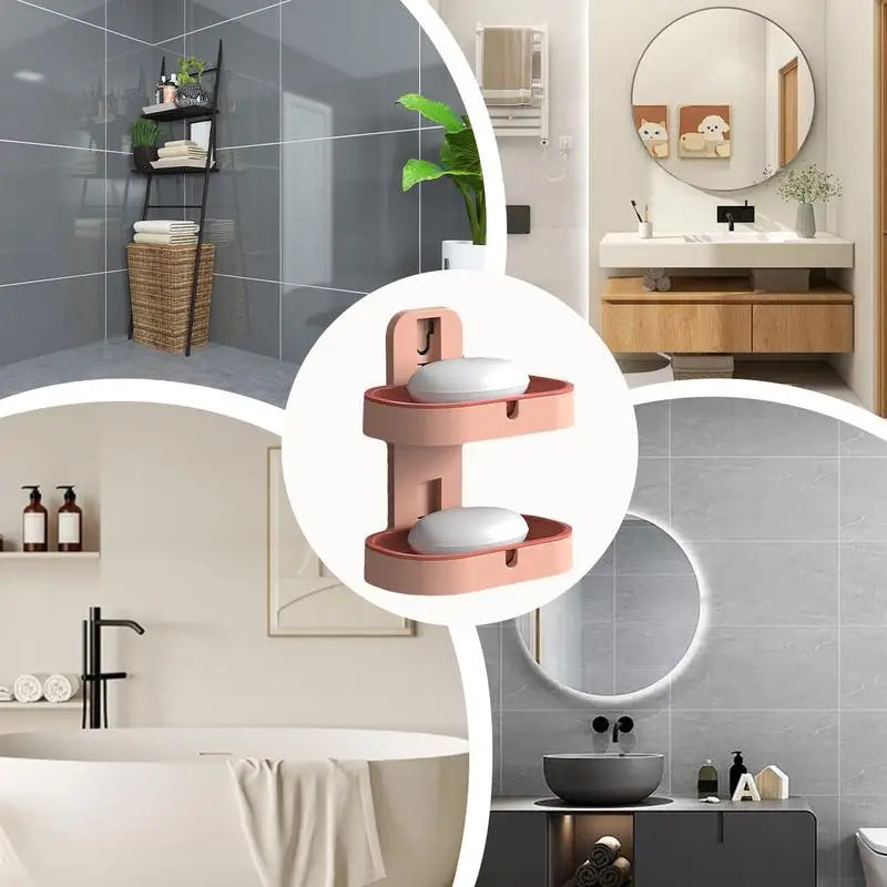 2-Layer Soap Dish Sponge Holder Double Drainage for Shower and Bathroom (Blue)