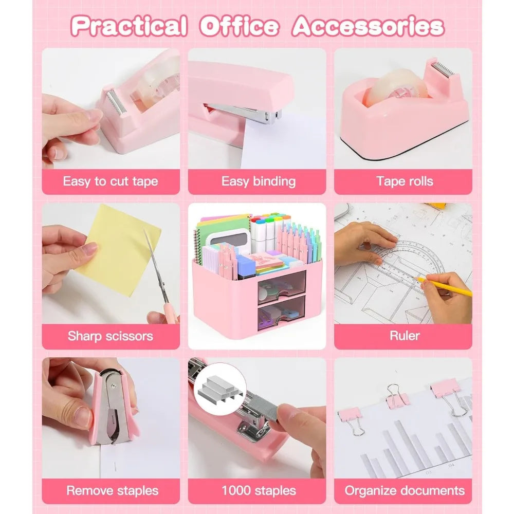 Pink Desk Organizer Accessories Bundle (10 Piece)