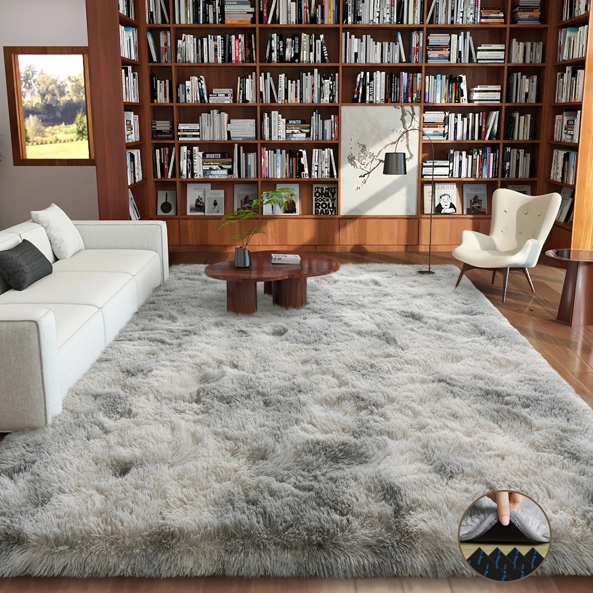Fluffy Tie Dyed Gray Area Rug Non-Slip Carpet for Living Room, Bedroom &amp; Home Decoration