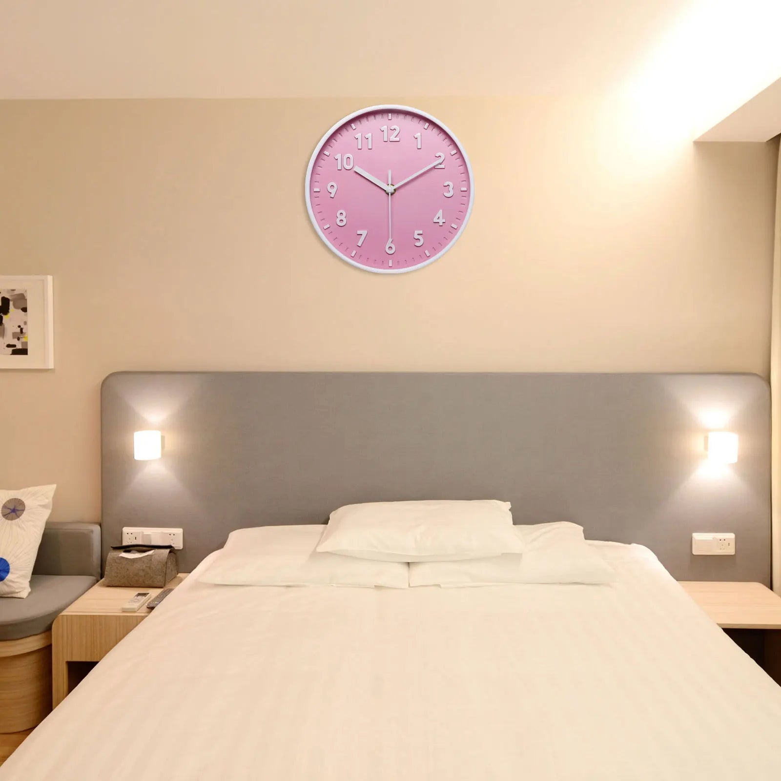 Silent Decorative Clock 8-Inch Battery Operated Clock (Pink)