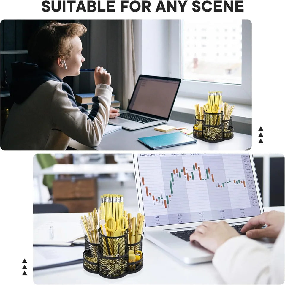 Mesh Rotating Desk Organizer 7 Compartments for Office Supplies