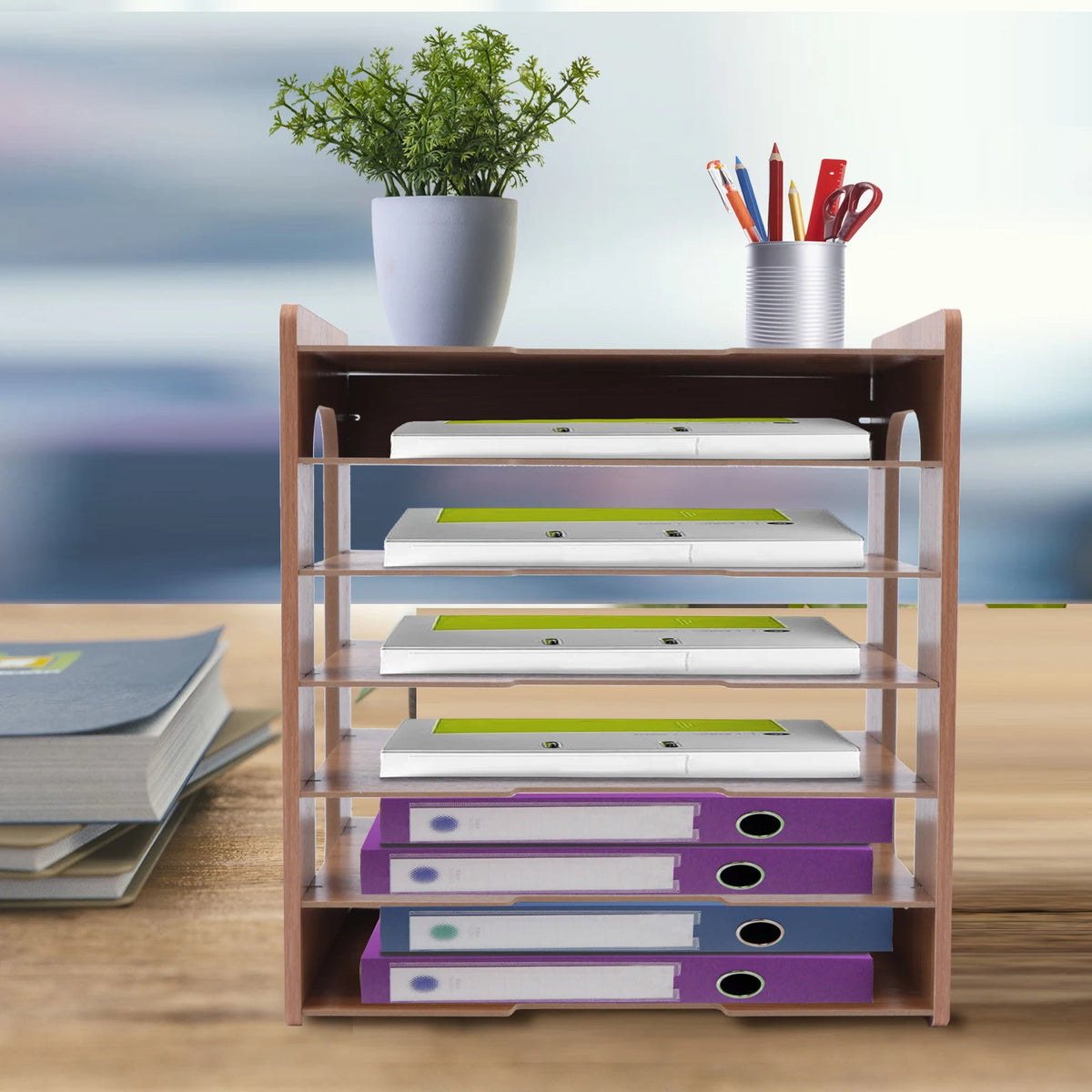Desktop File Organizer 7-Tier Widen Wood Paper Sorter