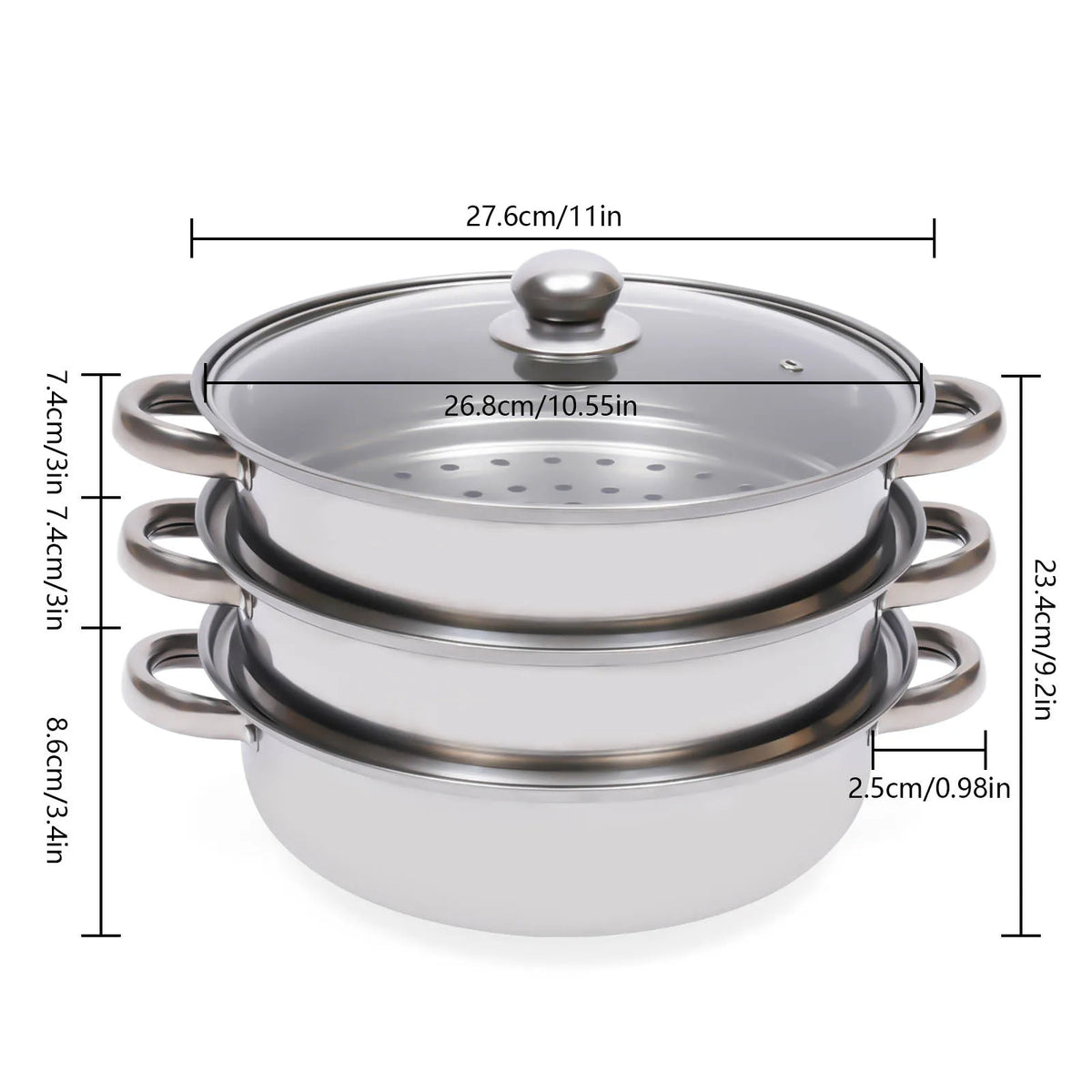Large Stainless Steel Steaming Cooker 3 Tier