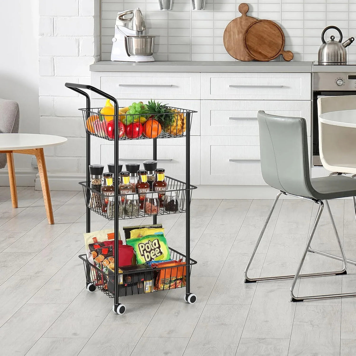 Metal 3-Tier Rolling Kitchen Cart (Black)