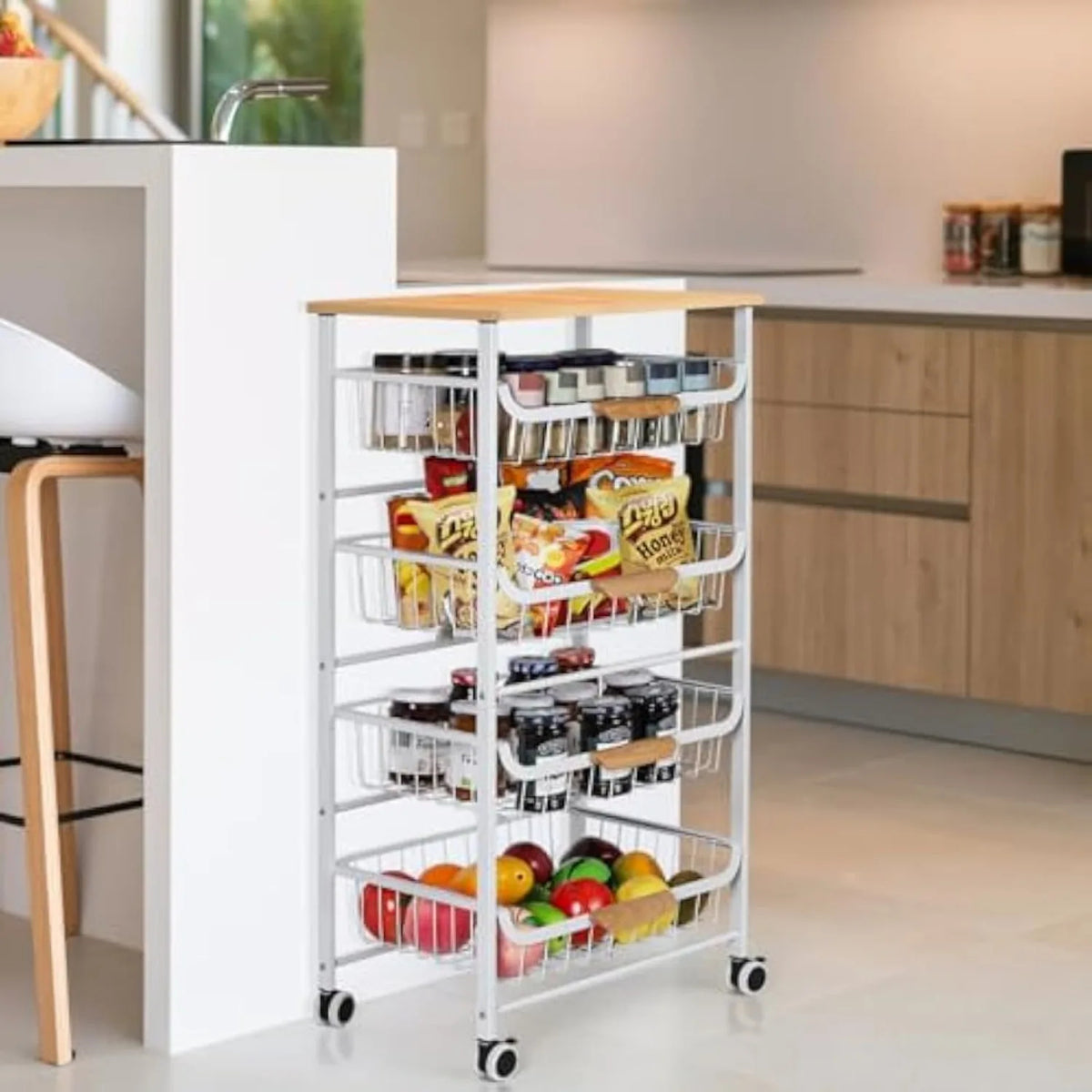 5-Tier Rolling Metal Storage Cart with Drawers &amp; Wheels Multi-Room Organizer