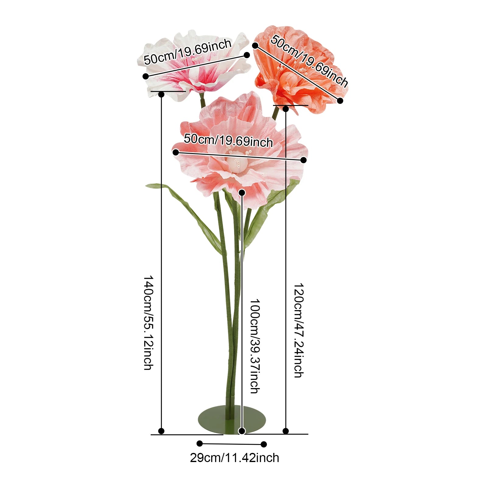 Giant Artificial Standing Flower with Stem and Base (Pink Tone)
