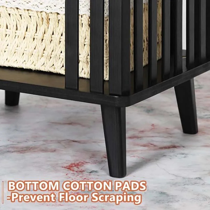 Nightstand with Bamboo Storage Large Capacity End Table (Black)