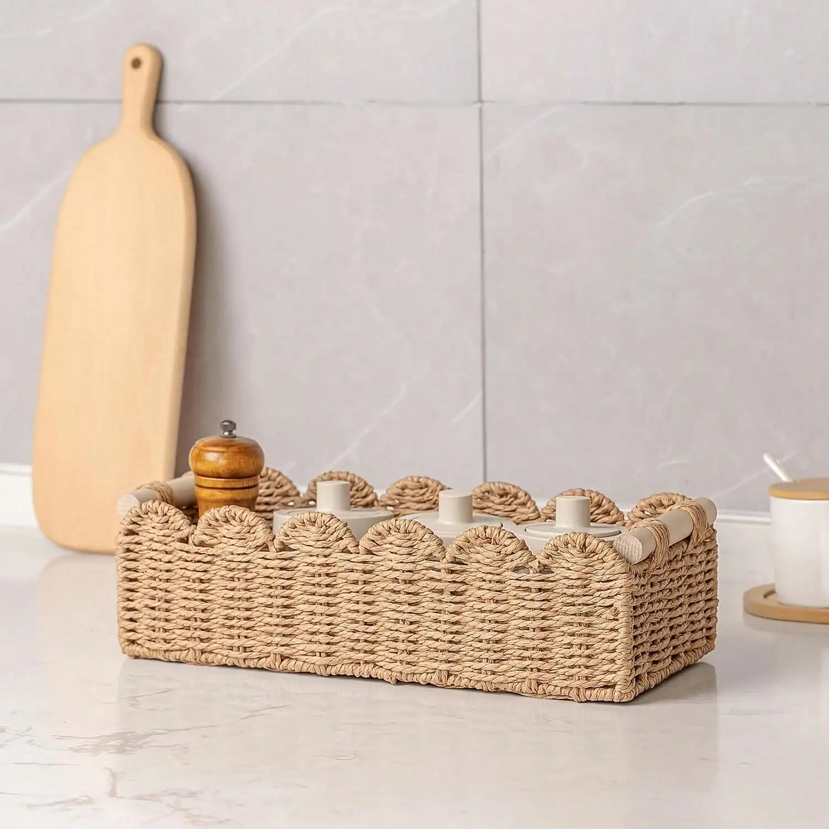 Woven Decorative Storage Basket with Handles (Khaki)