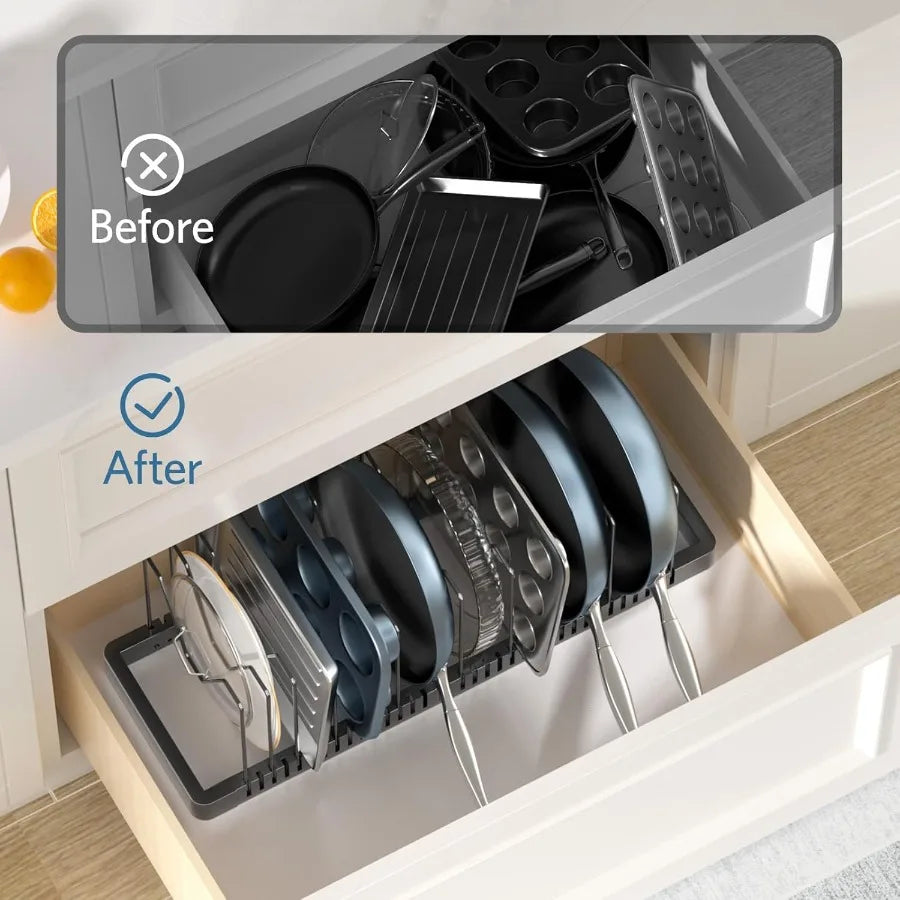 Expandable Pots and Pans Organizer Rack for Cabinets