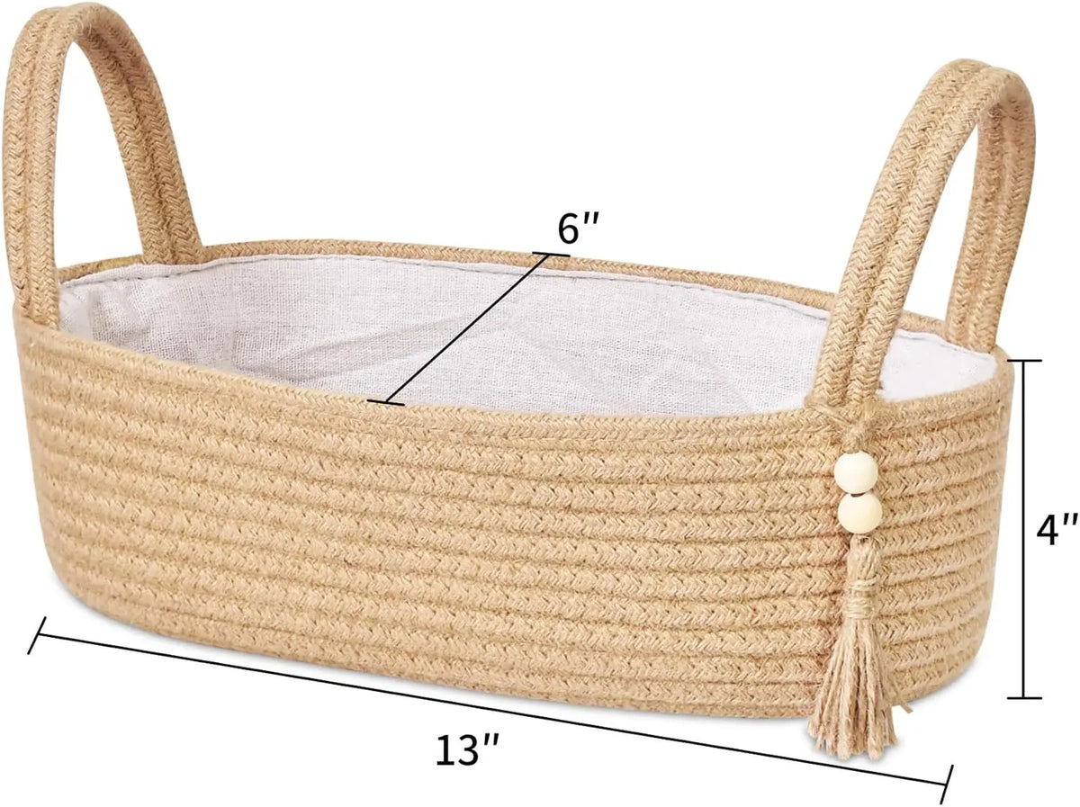 Small Jute Rope Bathroom Basket – 13x6x4 Inch Toilet Tank Top Organizer