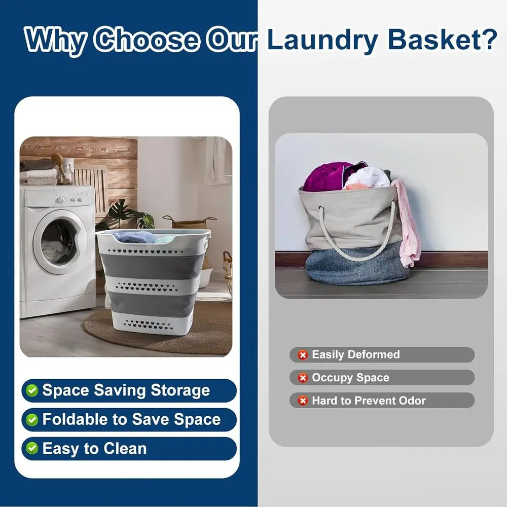 Foldable Laundry Basket, Portable Plastic Clothes Hamper with Handles
