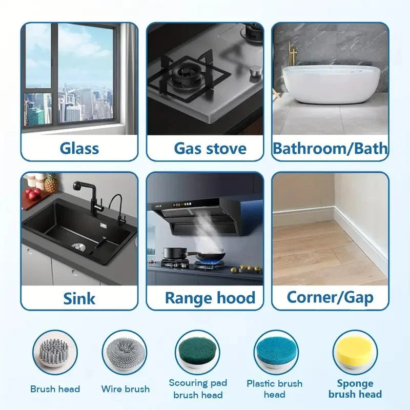 Cordless 3-Speed Spin Scrubber with 5 Brush Heads