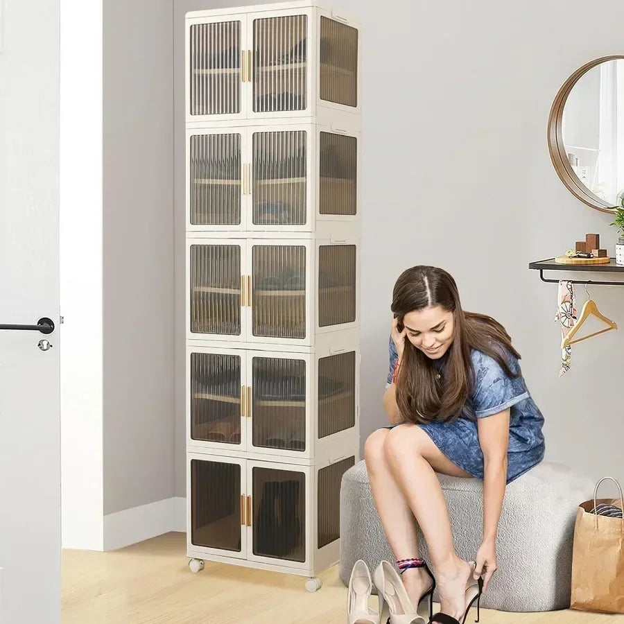 Portable Shoe Storage Cabinet XL with Magnetic Clear Doors