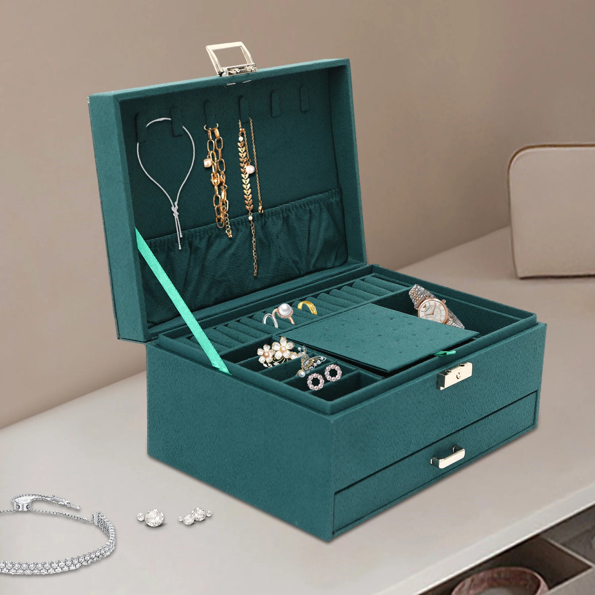 3-Tier Jewelry Box Organizer (Dark Green)