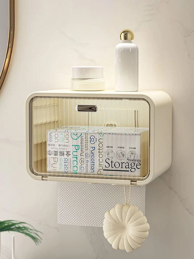 Waterproof Tissue Box for Bathroom Holds Face Towels Rolling Paper (White)